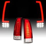 AmeriLite for 1988-2000 Chevy GMC C/K Pickup Vehicle Full Size Tahoe Suburban [Full LED] C-Type Tube Crystal Red Replacement Tail Lights Set - Passenger and Driver Side