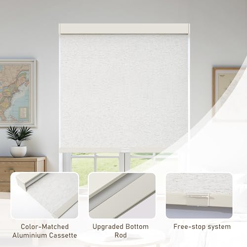 Image of AOSKY Cordless Blackout Roller Shades for Windows, 24 inch W x 72 inch H, Linen