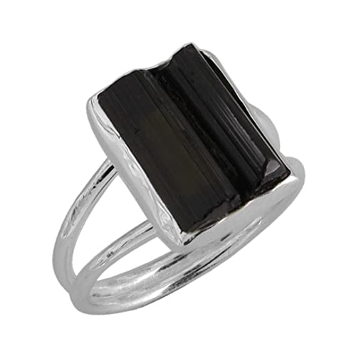 Black Tourmaline Ring | Raw Black Tourmaline Silver Ring | October Birthstone | Genuine Rough Tourmaline Handmade Ring | Sterling Silver 925 (8)