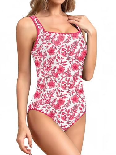 Image of Upopby Women's Vintage Padded Push up One Piece Swimsuits Tummy Control Bathing Suits Plus Size Swimwear