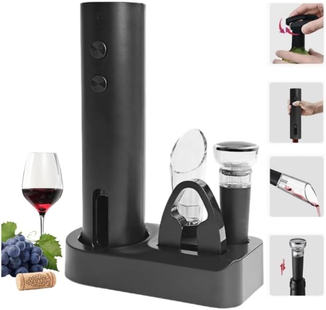 Electric Wine Opener Set 4-in-1 Automatic Corkscrew – Rechargeable Bottle Opener with Foil Cutter, Wine Pourer & Vacuum Stopper, Easy One-Touch Operation for Home, Kitchen & Gifts