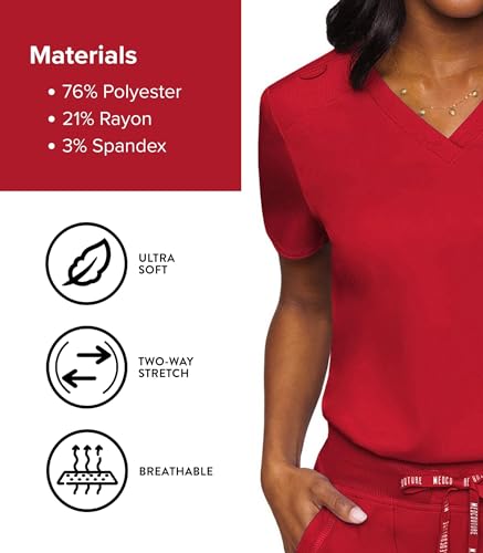 Image of Med Couture Women's V-Neck Scrub Top, Modern Fit Tuck-in Top with Stretchy Rib-Knit Shoulders and Chest Pocket - MC7448