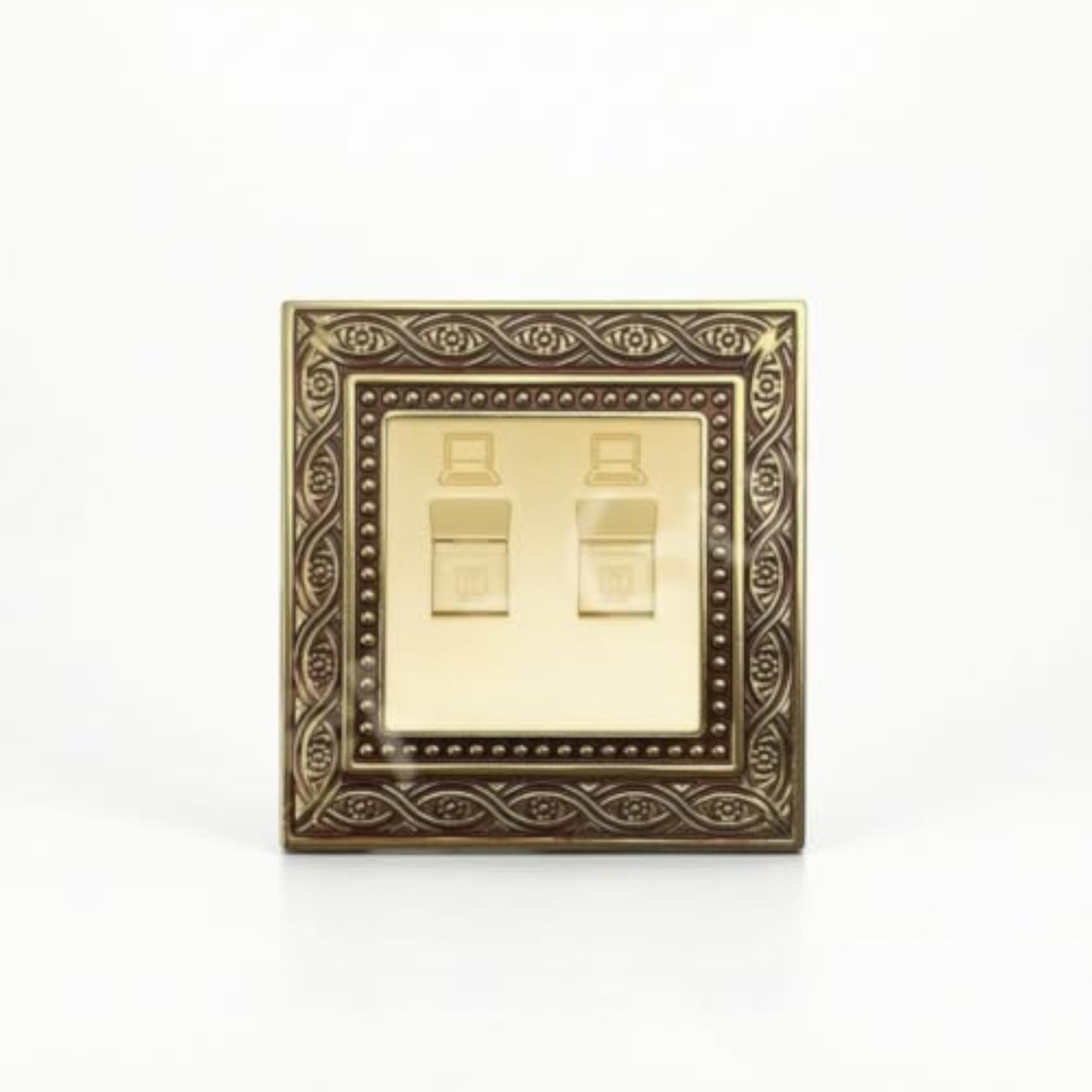 Antique Brass Outlet Faceplate with Floral Relief