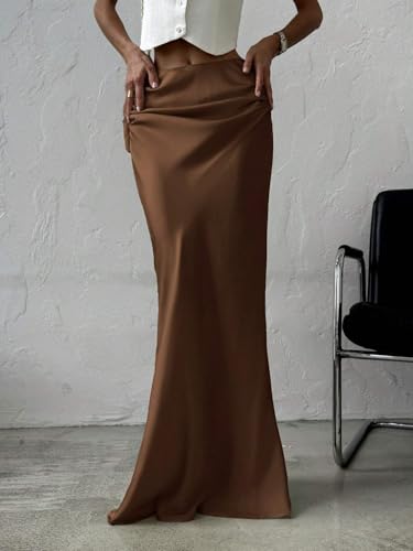 Elegant Solid Color Satin Ruched Low Waist Skirt 2025 Fashion Skirts for Women3