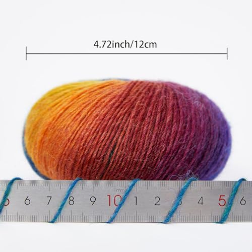 Image of NICEEC 3 Skeins Rainbow Soft Yarn 100% Wool Gradient Multi Color Yarn for Crocheting Knit Total Length 180mx3(196ydsx2,50gx3)-1#