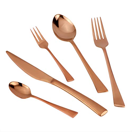 MDEALY 30-Piece Copper Heavy Duty Silverware Utensils Set, Quality Stainless Steel Flatware Cutlery