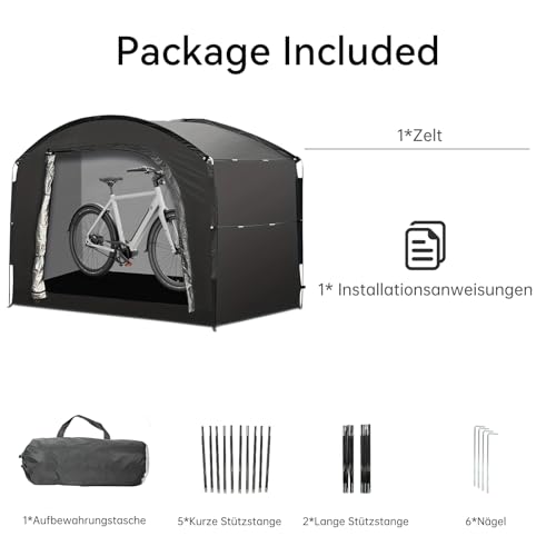 Tente multifonctionnelle abri de garage et vélo noir pour rangement extérieur - 7