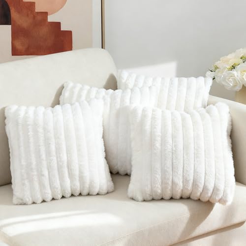 Wusboo Housses de Coussin 40×40cm, 4 Pièces Coussin Doux Blanc en Velours Doux, Coussin Doux Canapé avec Fermeture Éclair Cachée, Coussins Canapé...
