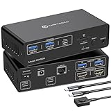 Audio Switch Bi-Directional 4 Port 3.5mm L/R Stereo Audio Selector Headphone Switcher Stereo Audio Selector Box Audio Splitter Volume Adjustable(4 in 1 Out /1 in 4 Out Audio)