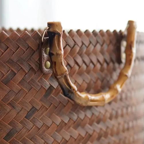 Bolso tejido vintage HANABASS, bolso tote de paja de gran capacidad, estilo francés, cesta para picnic, ideal para playa y verano, para mujer, tamaño mediano miniatura 4
