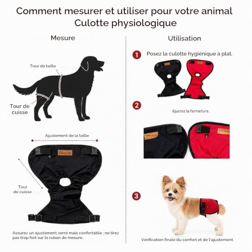 Colenumone 2 Pièces Couches pour Chiens, Couche pour Chien Femel, Culotte Menstruelle Chien Femelle, Réutilisables Incontinence Culottes Hygiéniques, Culotte Chiennes Chaleurs(Noir + Rouge)（XL） – vue 9
