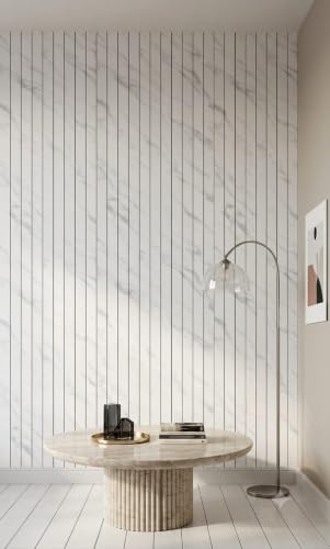 Image of RoseCraft 3D PVC SELF Adhesive Wooden Wall Panel Louver Fluted Panel Design Flexible Wallpaper ROLL - Waterproof PVC, DIY Easy‑Install (60cm x 280cm)