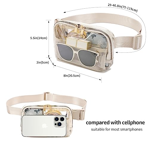 Image of Clear Fanny Pack Belt Bag Stadium Approved for Women Men with Adjustable Strap Water-resistant Waist bag Clear Purse for Travel Workout Running Hiking(Beige)