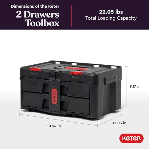 Keter Stack-n-Roll Two Drawer Tool Box for Small Parts and Power Tool Accessories, Fits Keter Modular Tool Storage System by Keter - Image 2