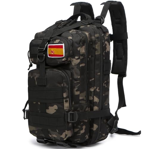 GUJOIN Mochila De Pesca De 20 Litros Impermeable De Nailon Duradera,Mochila Deportiva Táctica Militar Al Aire Libre Mochilas De Senderismo Casual (Camo Negro)
