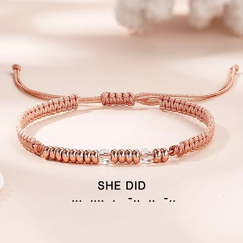 Btysun Morse Code Bracelets for Women Christmas Gift Stocking Stuffers for Teens Pink Braided Bracelets Inspirational Best Friend Birthday Gifts for Her High School Graduation Gifts for Her 2025 Mom Bracelet Jewelry