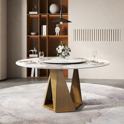 Montary 59" Modern Artificial Marble Round Dining Table with Bron...