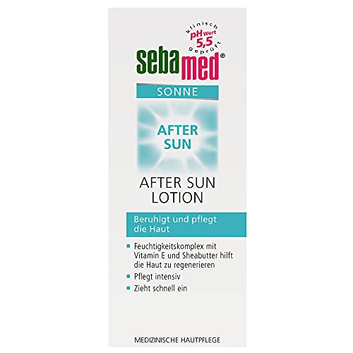 Sebamed After Sun Lotion, stellt den Feuchtigkeitsgehalt der Haut wieder her, mit Vitamin E und Sheabutter und dem pH-Wert 5,5, MADE in Germany, ohne Mikroplastik 150 ml