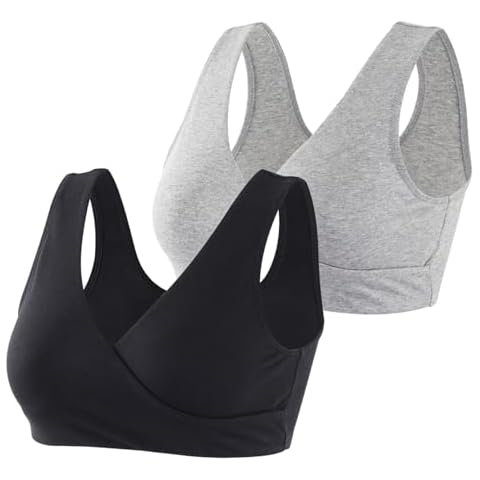 Topwhere Women's Tank Sleep Lace Bra for Nursing and Maternity (Black+Grey, XL) Cover