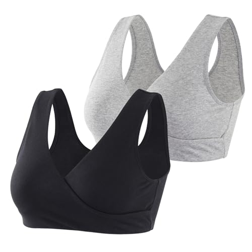 Topwhere Womens Tank Sleep Lace Bra for Nursing and Maternity (Black+Grey M)