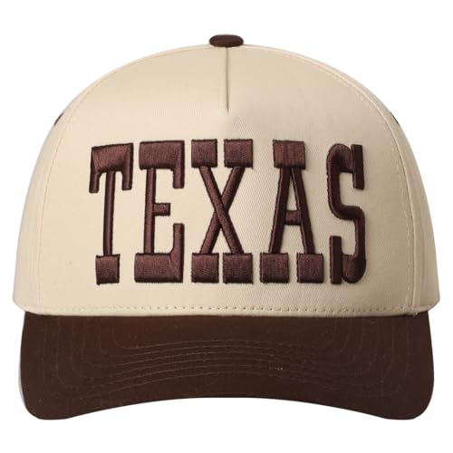 MIRMARU 3D Embroidered Trucker Hat – 5 Panel Cotton Baseball Cap with Fun Text Designs – Adjustable for Men and Women (US, Alpha, One Size, Texas,Brown)