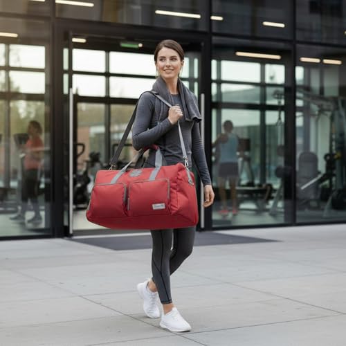 Image of Lucky Brand Unisex Adult Large Duffle Adjustable Shoulder Strap Foldable Overnight Weekender Bag, Winery, 65L, Sports