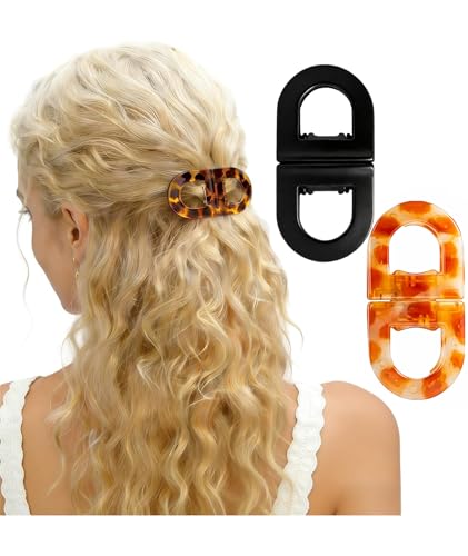 Image of 2 Pcs Hair Clutchers for Women, Magnetic Hair Clip, 2-in-1 Section Clips for Hair Styling, Daily Use and Professional Salon Clutcher Hair Accessories, Black Brown Print Hair Claw Clips (Orange Leopard Print And Black)