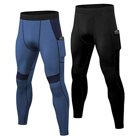 YUSHOW 2 Pack Compression Running Leggings Men Cool Dry Baselayer Gym Workout Tights Base Layer Pants with Pocket Cover