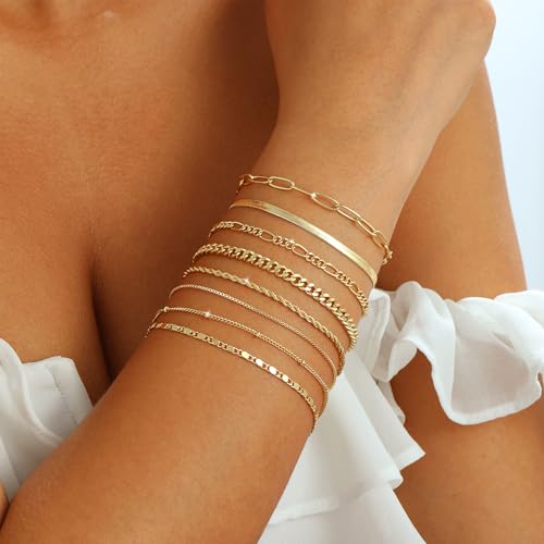 VIROMY Gold Bracelets for Women Waterproof,14K Gold Plated Dainty Layered Stackable Bracelet Set No Tarnish Adjustable Size Jewelry Sets Gifts3