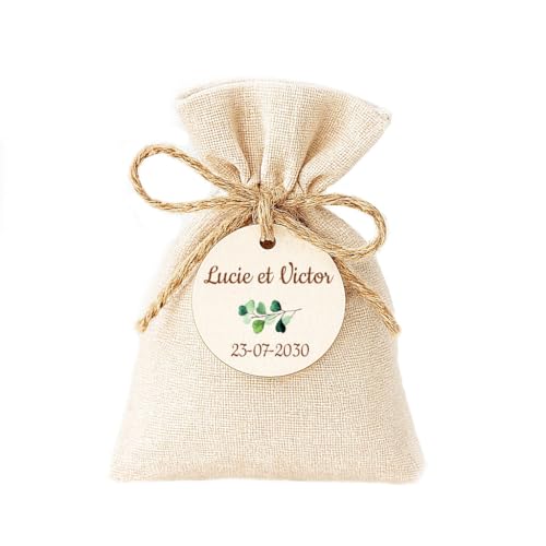 Étiquettes rondes en bois naturel – Lot de 25 – 4 cm – Dessin eucalyptus – Idéal pour mariage, baptême, sachets à dragées et cadeaux invités