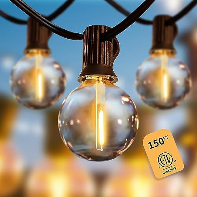 Yuusei Outdoor String Lights150 FT,Outdoor Lights for Patio with 77 Shatterproof Bulbs, G40 Globe Hanging Lights for Outside, Cafe, Porch, Backyard, Market