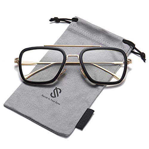 SOJOS Retro Aviator Square Glasses for Men Women Clear Lens Goggle Classic Alloy