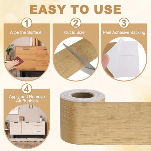 PATIKIL Wood Grain Repair Tape 4.7x33', Self Adhesive Realistic Textured Repair Patch Peel and Stick Wood Tape with Scraper for Floor Door Window Furniture Table Gray Oak by PATIKIL - Image 4