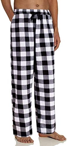Alimens & Gentle Mens Heavyweight Flannel Plaid Pajama Pants 100% Cotton Sleep Lounge Pant White Black Medium