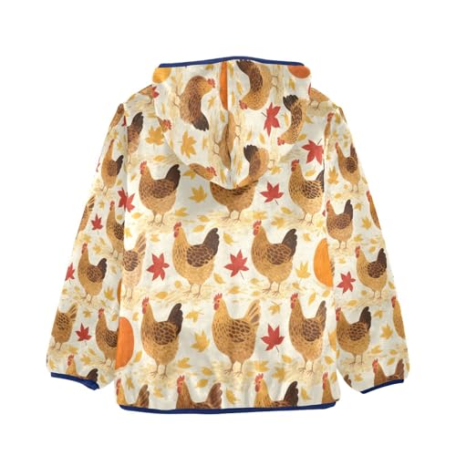 Autumn Chickens Pumpkins Leaves Background Toddler Fleece Jacket Girl Boys Hooded Fleece Jacket2