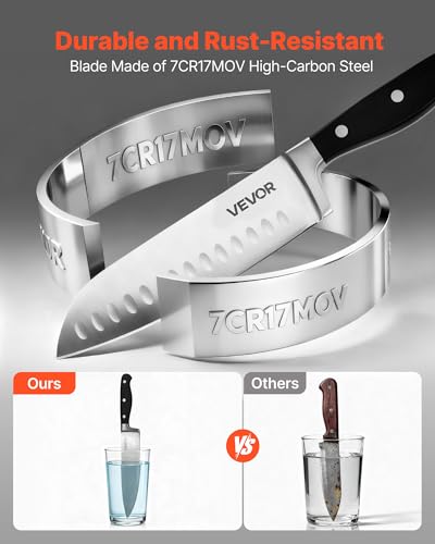 Image of VEVOR Kitchen Knife Set with Block and Sharpener, 15 Piece High Carbon Stainless Steel Sharp Knife Set, Kitchen Cutlery with Crack-Resistant Handle, Sharpening Rod and Wooden Block, for Home Cooks