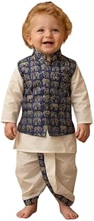 A.T.U.N. (ALL THINGS UBER NICE) Baby Boys Ethnic Kurta Dhoti Set with Printed Nehru Jacket | Traditional Indian Festive Cl...
