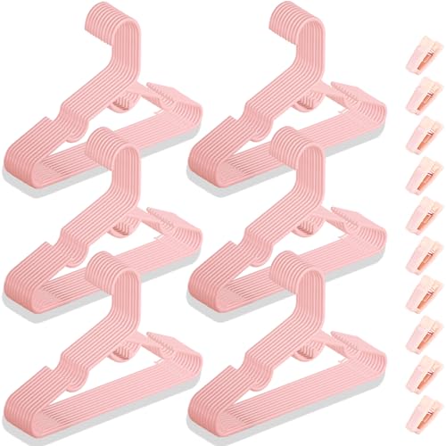 Image of 60 Packs Baby Hangers for Closet Plastic Baby Clothes Hangers with Clips for Nursery Kids Hangers for Closet Organizer, Stack-able Hangers for Newborn, Infant, Toddler, Children, Space-Saving
