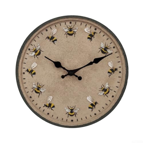 Horloge murale d'extérieur de 30,5 cm avec motif d'abeille, étanche IP44, horloge de jardin en résine pour terrasse, piscine, facile à lire, grands chiffres, piles non incluses (style 1)