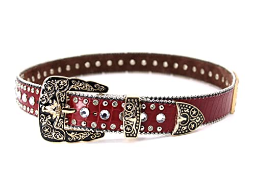 Genuine Leather Belt for Women & Cowboy Big Rhinestone With Engraved Buckle Country Style3