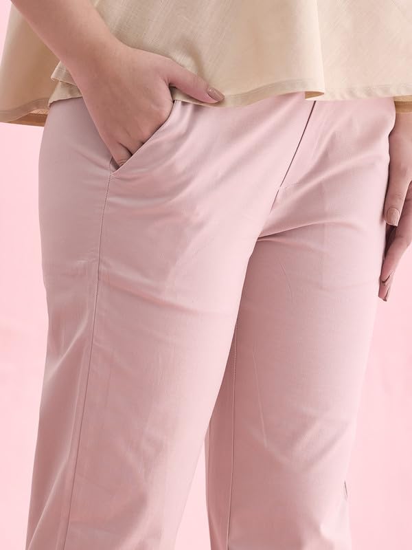Image of GO COLORS Solid Tapered Fit Chino Pants for Women |Mid Rise, Side Pocket