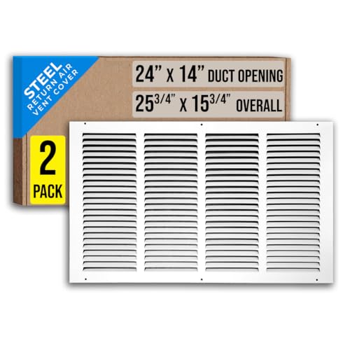[2 Pack] Fits 24x14 Duct Opening | Steel Return Air Grille by Handua | Vent Cover Grill for Sidewall and Ceiling | White | HVAC Cold Air Intake Grille | Outer Dimensions: 25.75"W X 15.75"