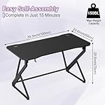 Gaming Desk Z Shaped 40 Inch Gamer Workstation, Home Computer Carbon Fiber Surface Gaming Desk PC Table with Headphone Hook, Carbon Fiber Black - Image 3