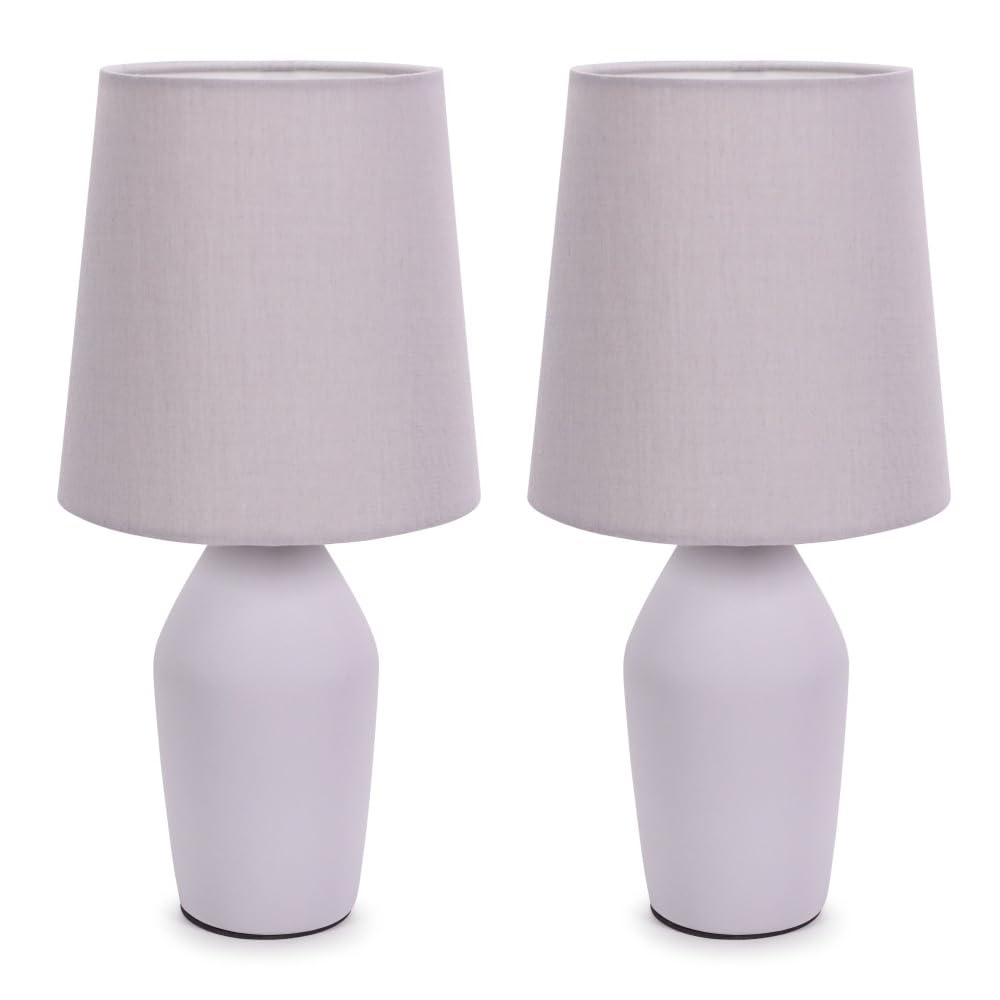 Valuelights Unisex Lilac Arlo Pair Of Compact Ceramic Table Lamps With Fabric Shades In