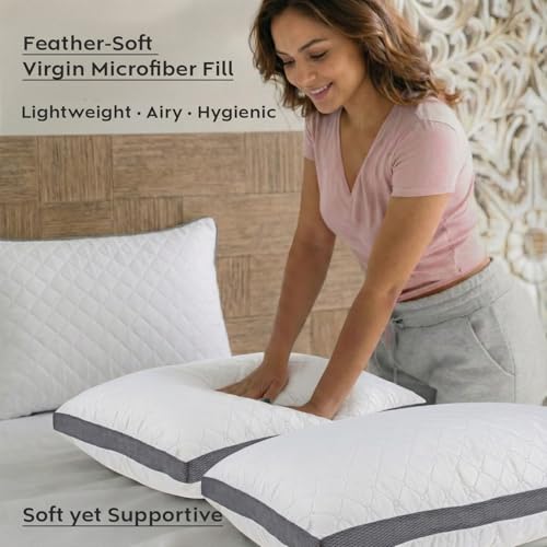 Image of AYKA Premium Microfiber Pillow for Sleeping | Super Soft & Fluffy Bed Pillow | 100% Virgin Microfiber Filling | Hypoallergenic, Breathable | Ideal for All Sleeping Positions 17x27 | White | Set of 2