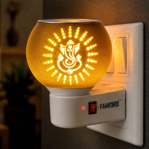 Image of Ganpati Kapoor Dani Night Lamp Multi Functional Essential Oil Camphor Burner for Fragrance /Aroma Diffuser for Home /Office /Room with Switch On /Off Button for Heating (Yellow)