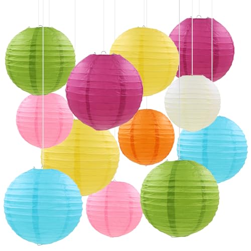 GZYYANG 12 farolillos de papel de colores, farolillos feria de abril farolillos redondos, para bodas, cumpleaños, fiestas de jardín y decoraciones del hogar, feria de abril decoracion