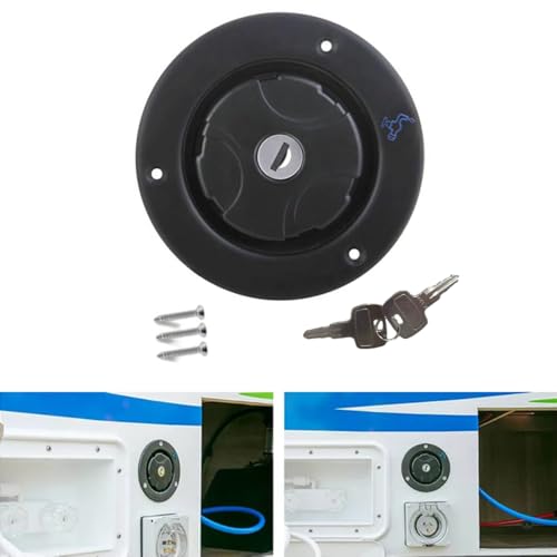 Image of Water Locking Cap, 1 PC RV Fresh Water Locking Cap Replacement, RV Water Filler with Lock Compatible with Most Camping Trailer RV (Black)