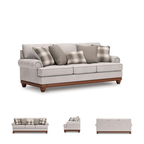 Image of Signature Design by Ashley Meadowview Sofa, 99 inch Large 3-Seater Couch, No Assembly Required, Transitional Farmhouse Style, Reversible Cushions & Sag-Resistant Platform, Sandstone Beige