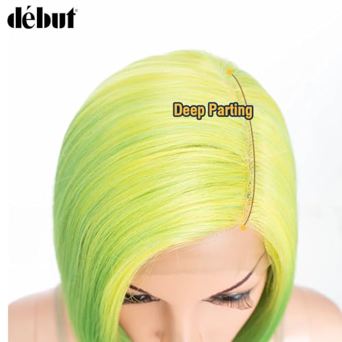 Début Lace Front Wigs for Black Women Bob Wigs for White Women Synthetic Hair 9.5" 120g Green Straight Swiss Lace Heat Resistant Fibers Half Hand Tied (9.5 Inches - Image 3